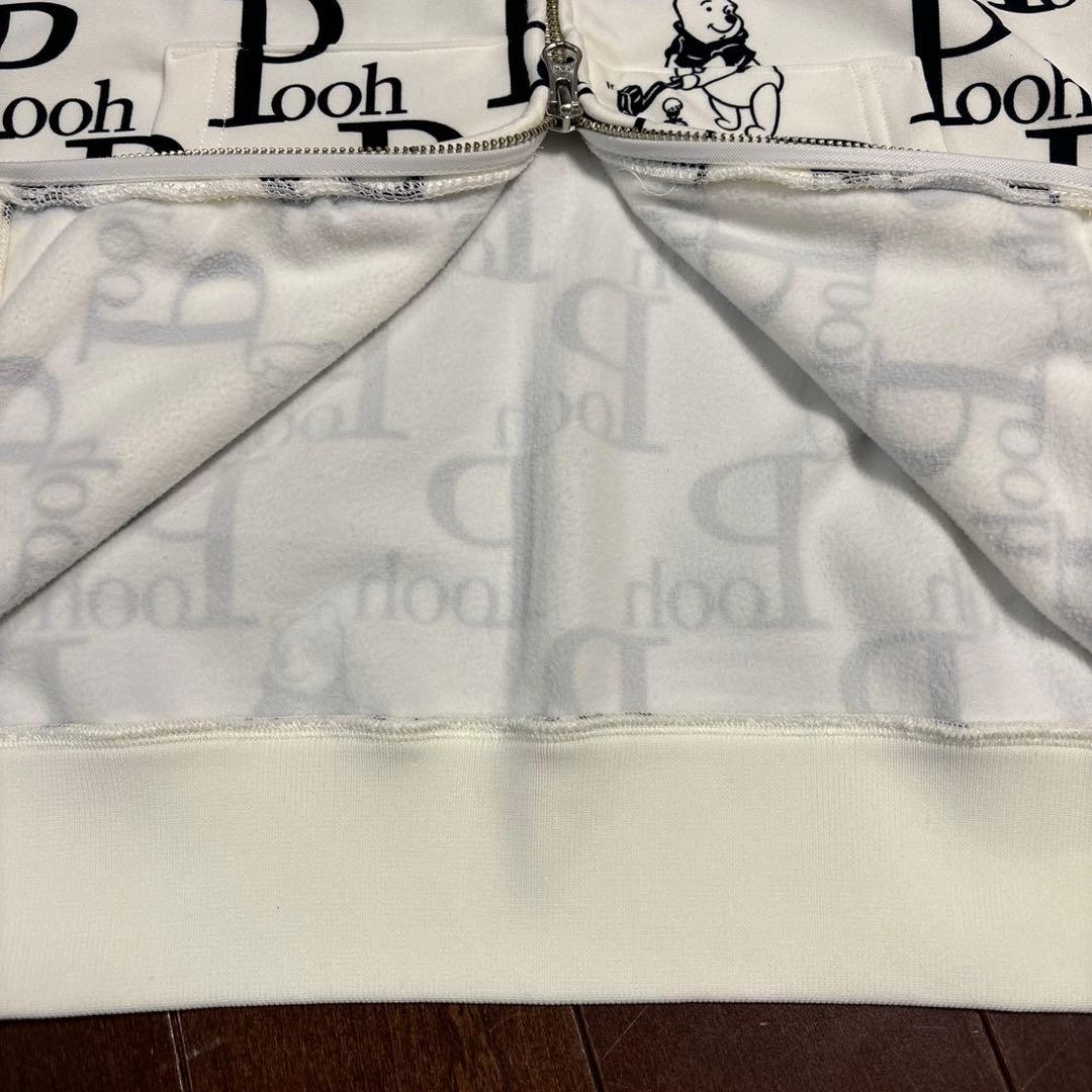 パーリーゲイツPGプーさんロゴプリント裏起毛パーカーホワイトサイズ1