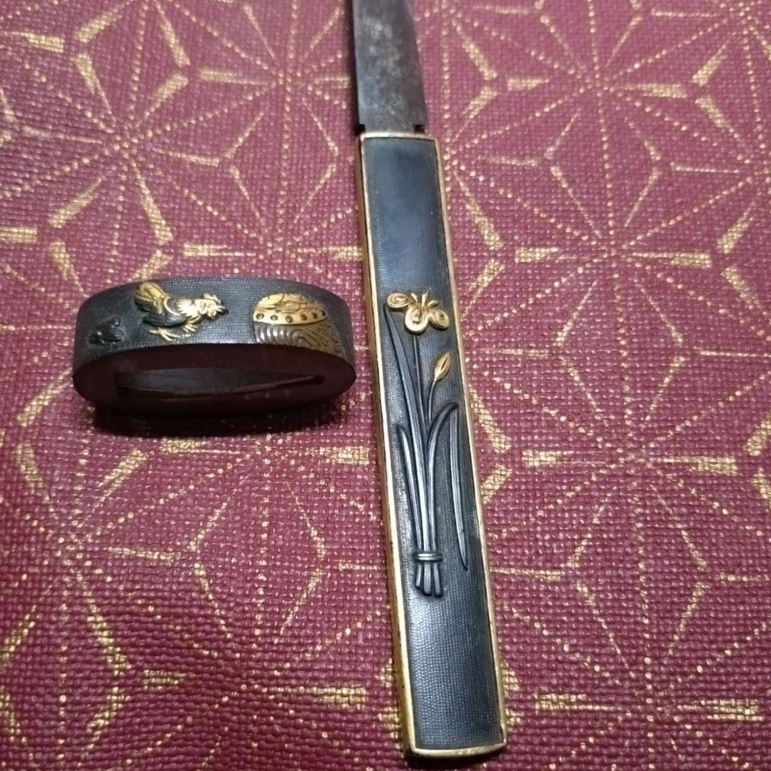 小柄 金象嵌 四分一銀 紙切 銘あり 江戸時代 本歌