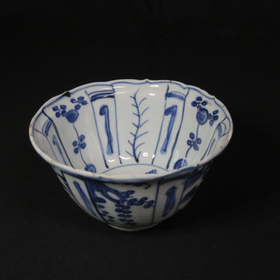 小鉢 古染付 明末清初期 染付 鳥の図 芙蓉手 中国骨董 希少 A