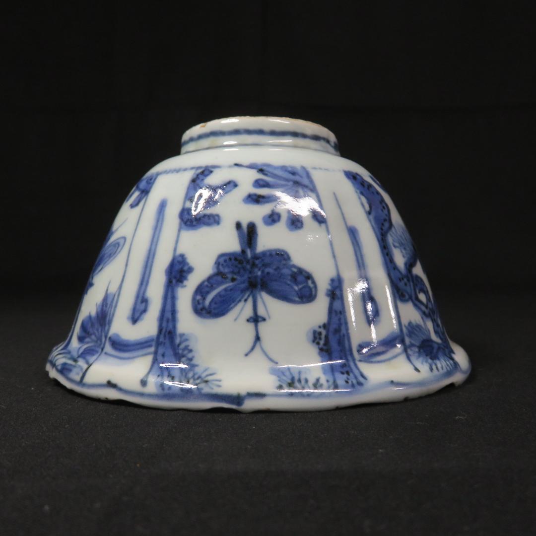 小鉢 古染付 明末清初期 染付 鳥の図 芙蓉手 中国骨董 希少 A