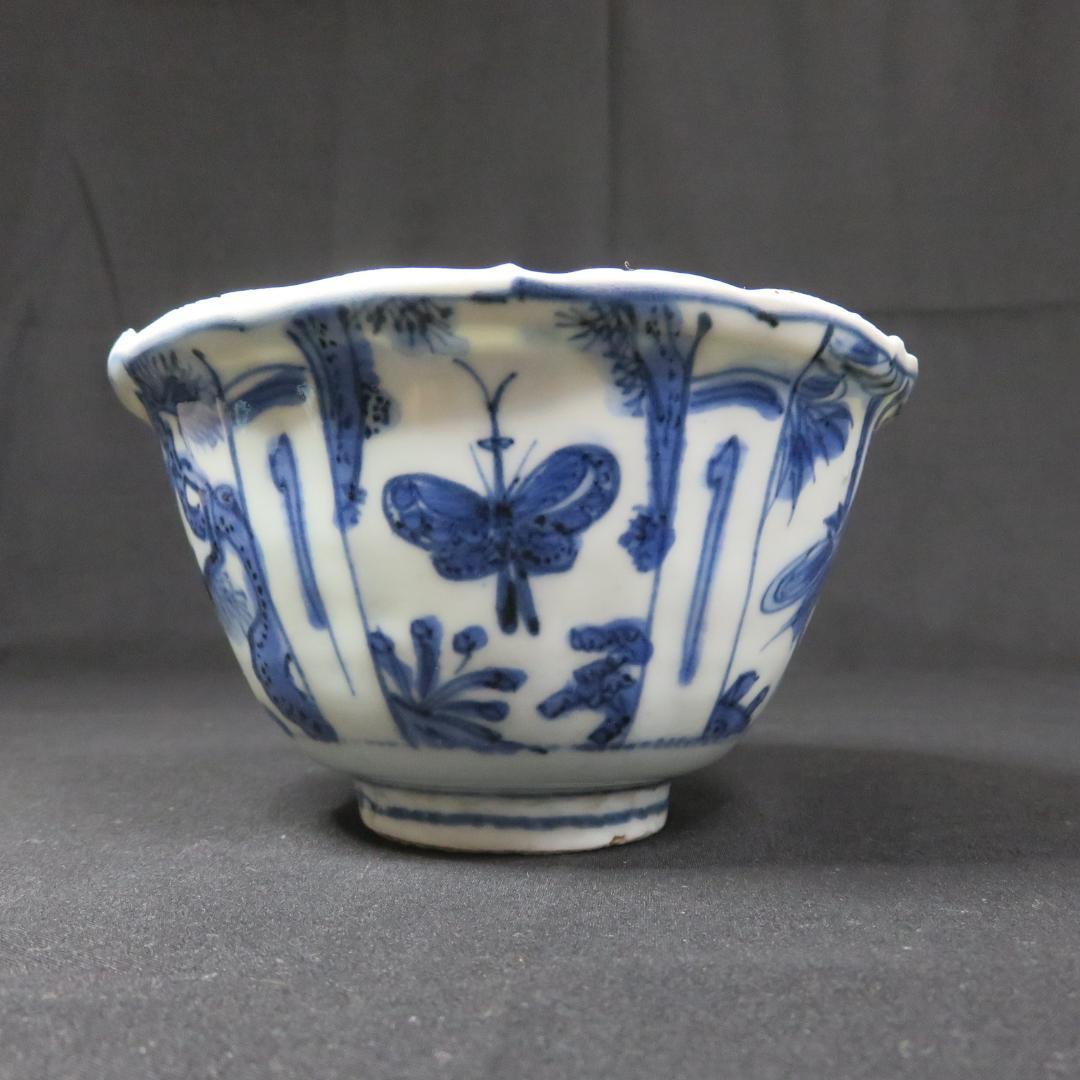 小鉢 古染付 明末清初期 染付 鳥の図 芙蓉手 中国骨董 希少 A