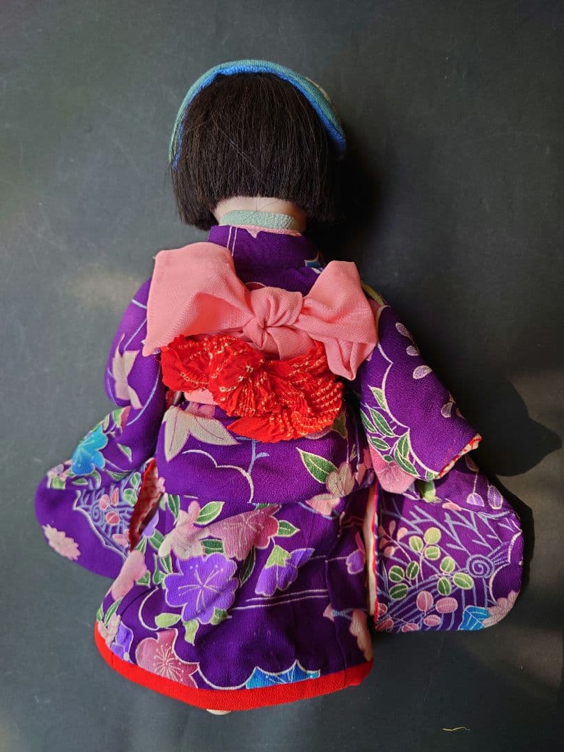 樫村瑞観　自由人形　市松人形　32cmくらい　着物+被布+お帽子