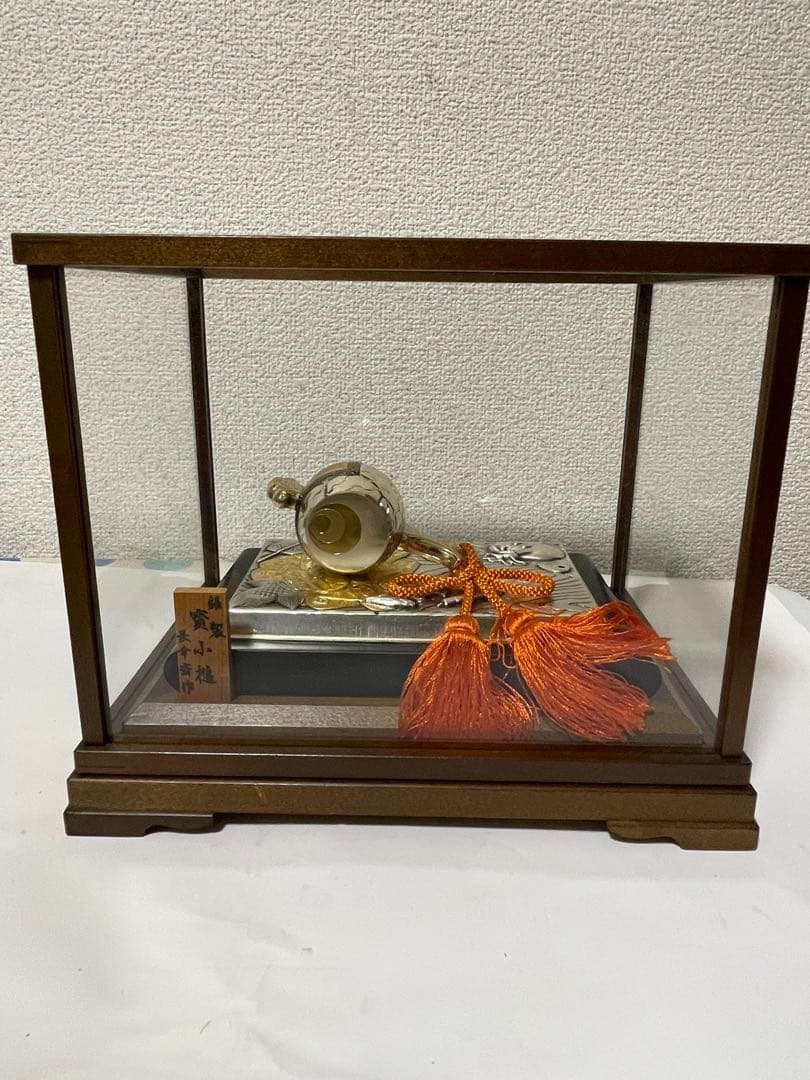 銀製 　置物　長幸斎作　小判古槌　縁起物　商売繁盛　ガラスケース入り