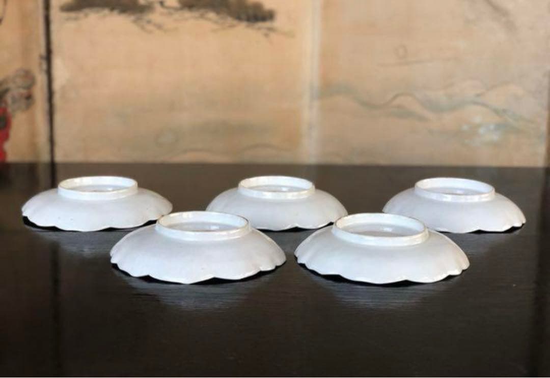 「母」古伊万里 枇杷図 変わり皿 5客 （806Ａ）