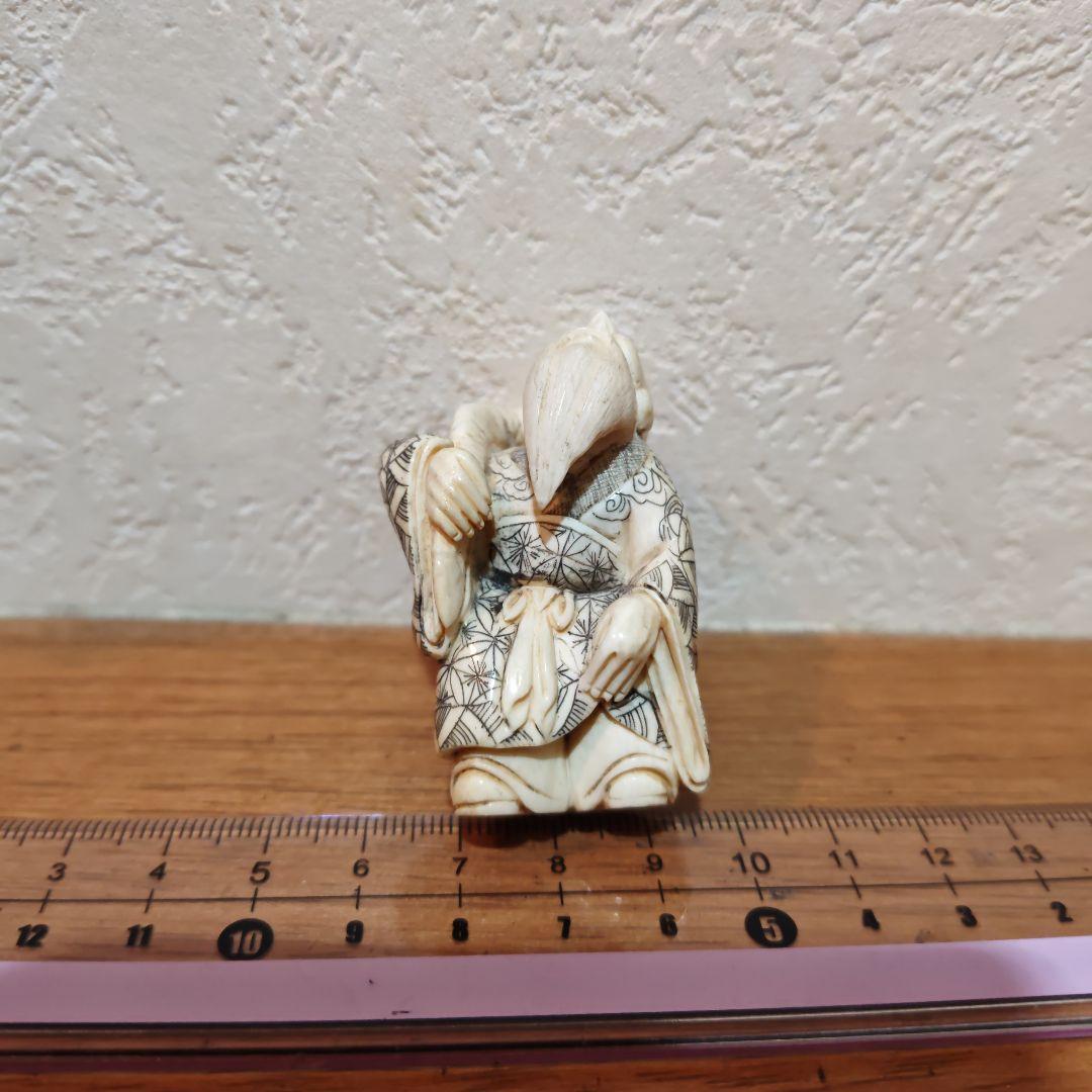 時代提物 七福神置根付 天然素材 在銘【福禄寿】高さ約5cm 重さ約37ｇ