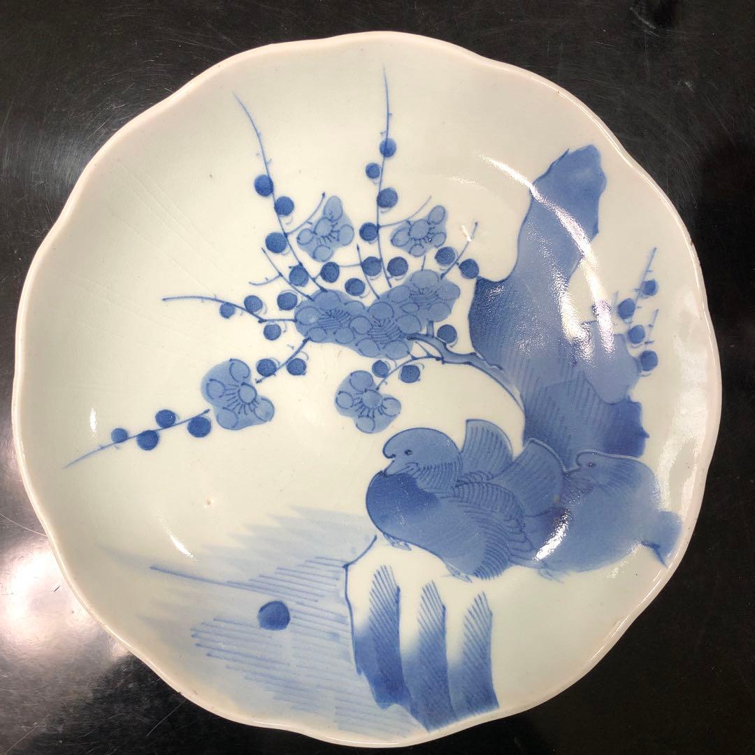 明治〜大正レトロ　古伊万里焼　大皿　梅・鶯図柄　アンティーク