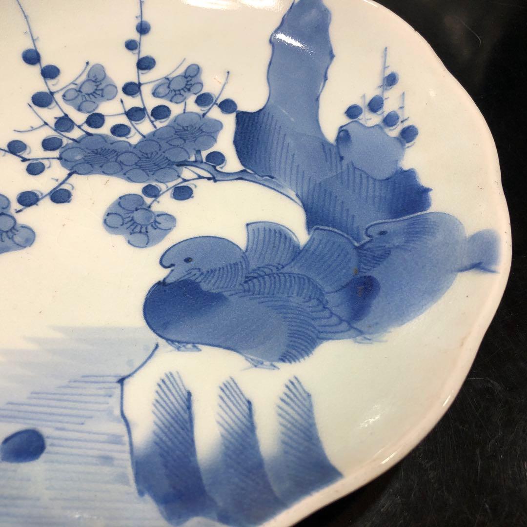 明治〜大正レトロ　古伊万里焼　大皿　梅・鶯図柄　アンティーク