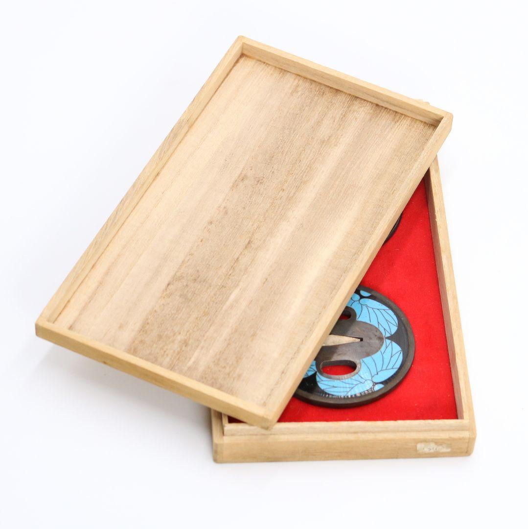 銅製七宝三つ葉葵文鐔　刀装具 一對 桐箱付　V107　1F28