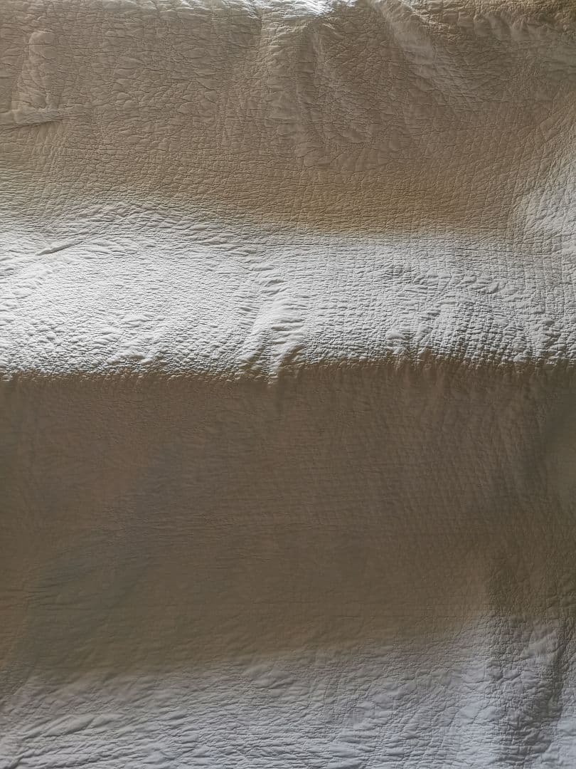 アンティーク ダーラムキルト 手縫 ブライダルホワイトキルト リーフ メダイヨン