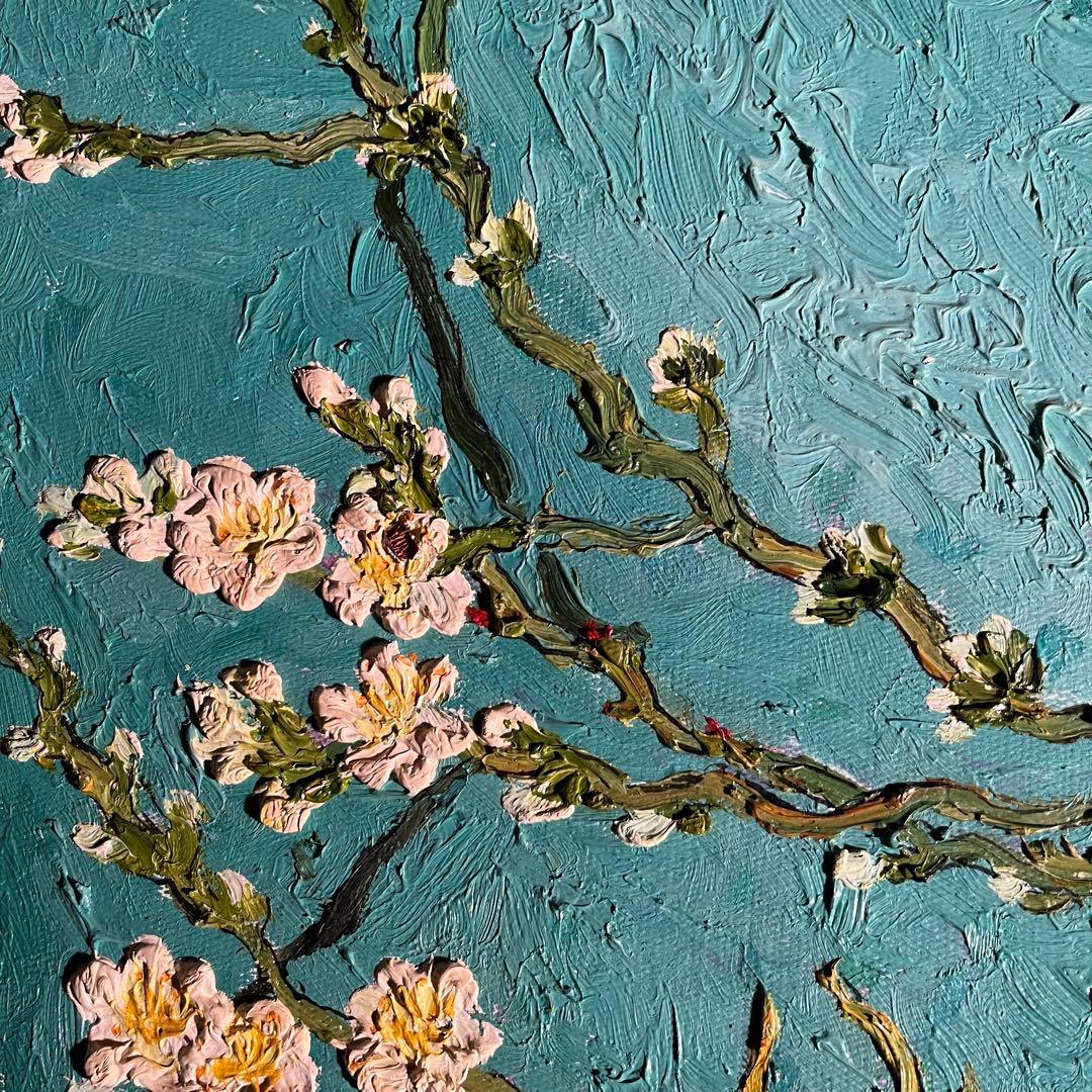 ★特大秀作★手書き油絵 ゴッホ 花咲くアーモンドの枝 額付 絵画 油彩画