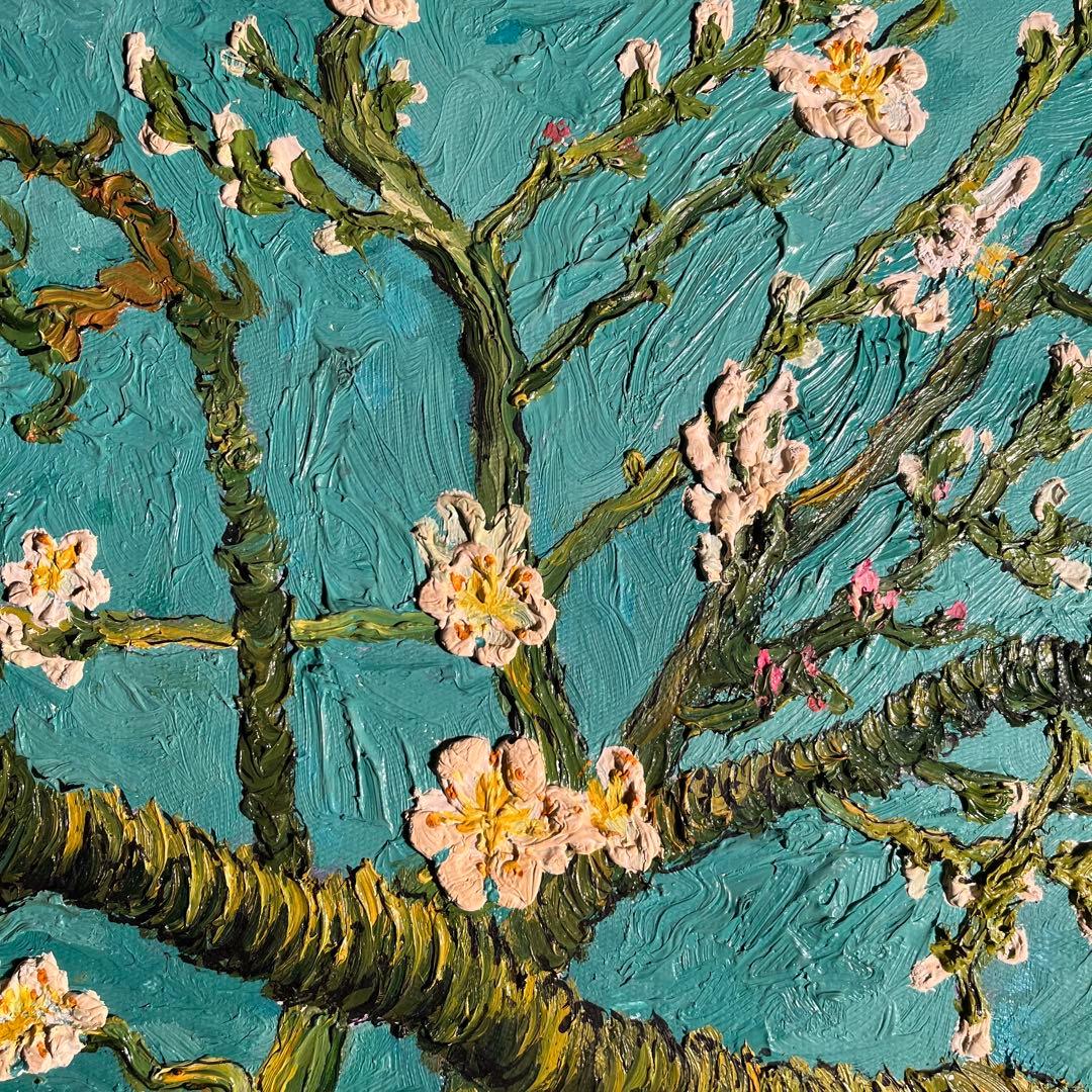 ★特大秀作★手書き油絵 ゴッホ 花咲くアーモンドの枝 額付 絵画 油彩画