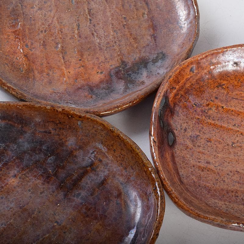 大樋焼　瓢式向皿　銘々皿　五客　在銘　時代箱付　V　R8991