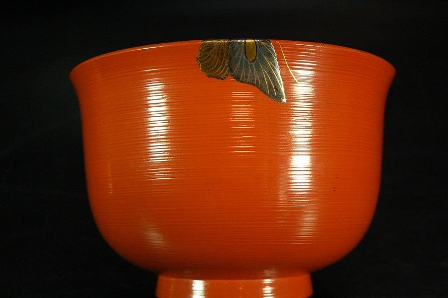 京都 象彦 造 群蝶蒔絵 朱刷毛目 小吸物椀 五客 共箱 美品(K-XA804)