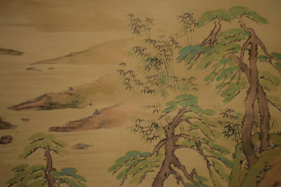 真作/琴石/山水人物図/高士人物図/松林人物図/布袋屋掛軸HI-864