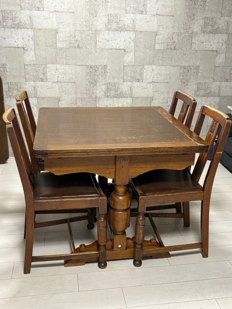 【1/5】イギリスアンティークドローリーフテーブル(ダイニングセット)※椅子別売