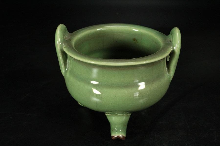 中国美術 天龍寺 青磁 三足 香炉 古美術(K-YC529)