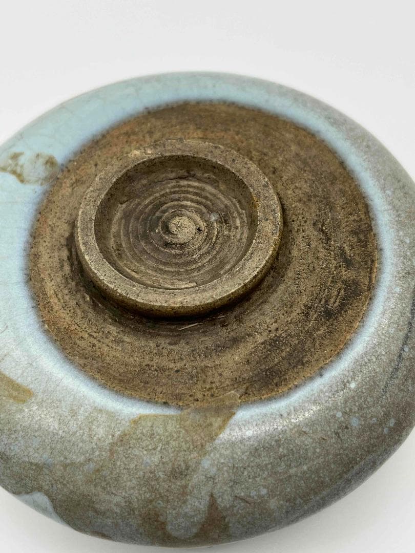 元時代　鈞窯　澱青月白釉鼓釘鈕羅漢洗 水丞 【旧家蔵出し】 香炉(D-98)