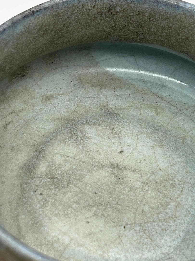 元時代　鈞窯　澱青月白釉鼓釘鈕羅漢洗 水丞 【旧家蔵出し】 香炉(D-98)