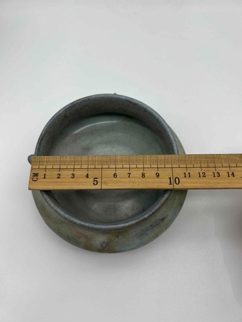 元時代　鈞窯　澱青月白釉鼓釘鈕羅漢洗 水丞 【旧家蔵出し】 香炉(D-98)