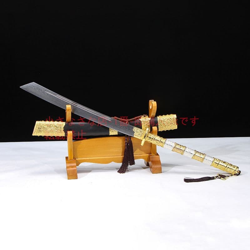 康熙斬馬刀二級黒檀百錬文紋鋼  古兵器 武具 刀装具 日本刀 模造刀 居合刀