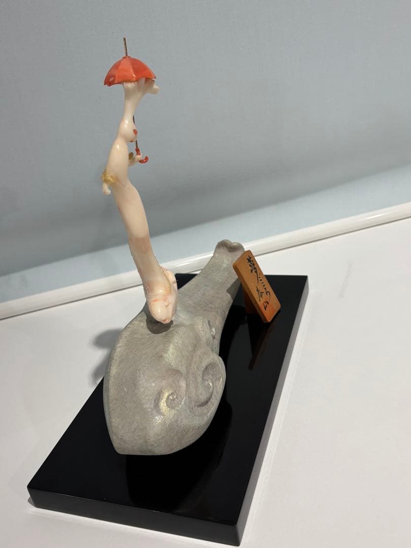 天然桃珊瑚彫刻/前川泰山「夢ごころ」立体桃珊瑚/素敵な置物(994)