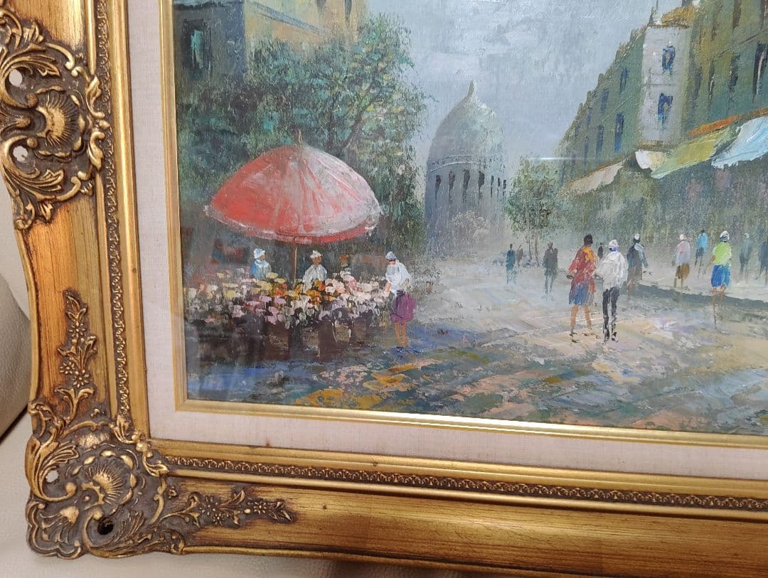 Y.Simon 風景画 油彩画 油絵 パリ街並み　絵画　額装　サイン　箱あり