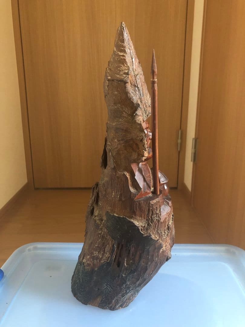 鍾馗様一刀彫　伝統工芸品　彫刻　昭和　当時物 オブジェ　飾り物　流木　置物