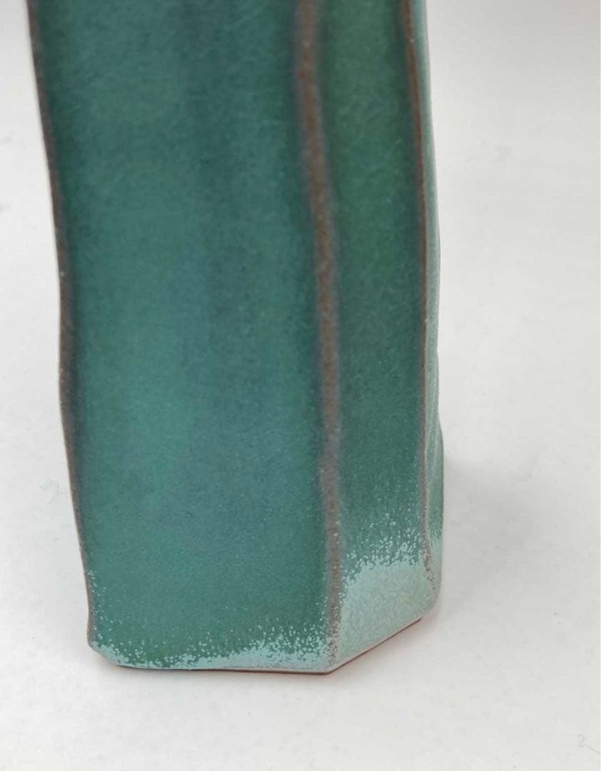 清水悠三 秀逸作 緑釉面取花瓶共箱（師）楠部彌 弌⑥