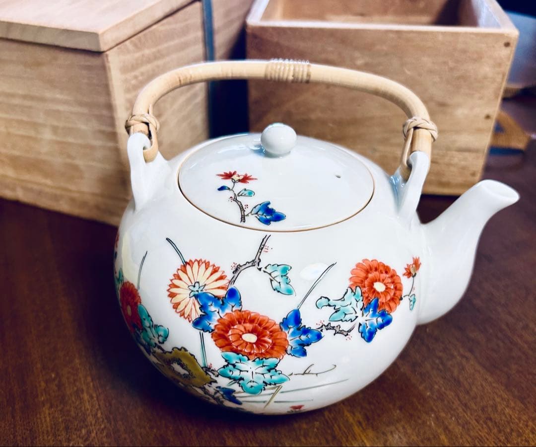 人間国宝　柿右衛門　十三代 酒井田柿右衛門　番茶器 錦花岩文