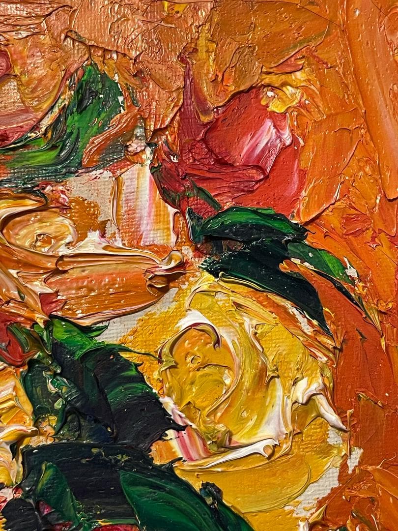 「真作」縄稚輝雄「薔薇」静物画　油彩画　額装　サイン有り　F4号