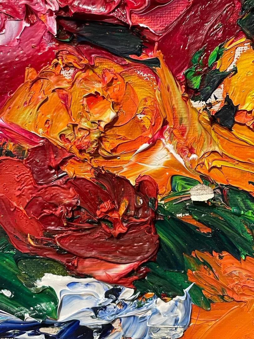 「真作」縄稚輝雄「薔薇」静物画　油彩画　額装　サイン有り　F4号