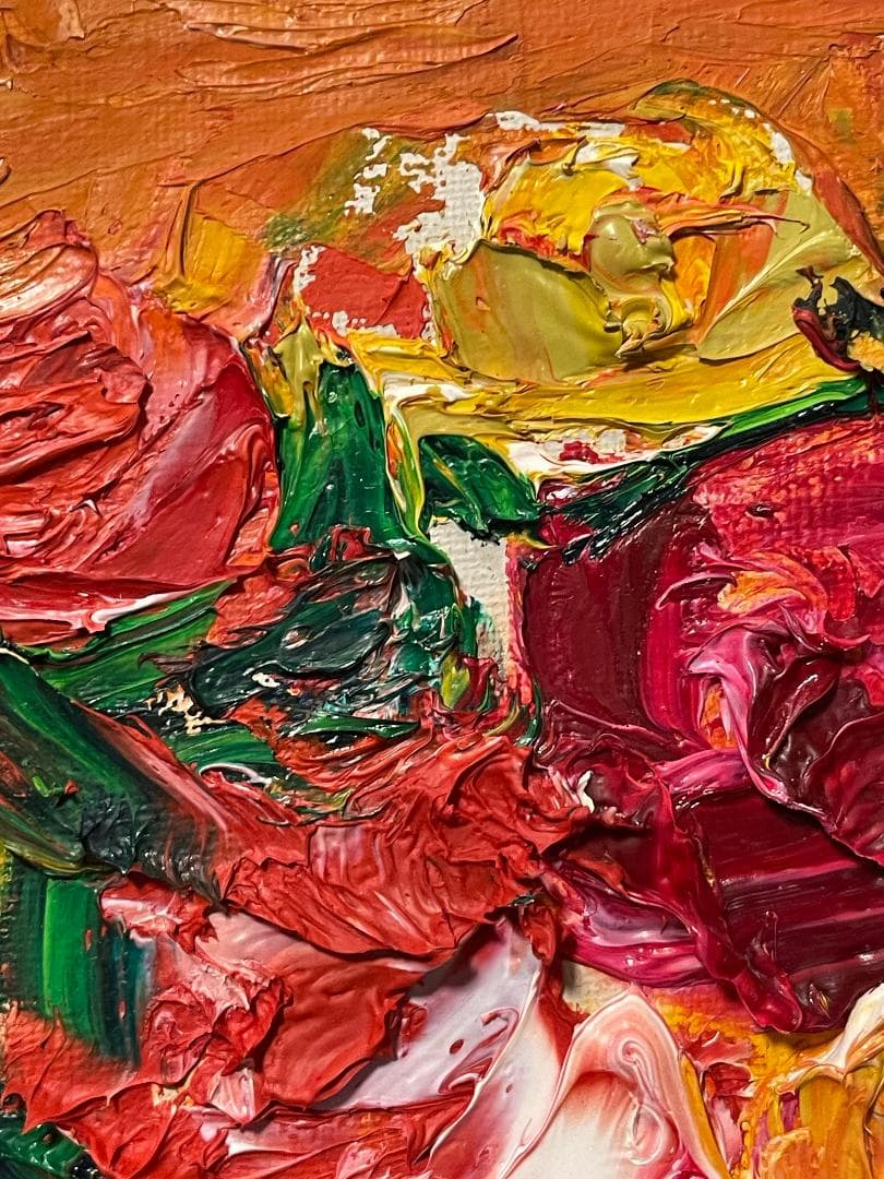 「真作」縄稚輝雄「薔薇」静物画　油彩画　額装　サイン有り　F4号