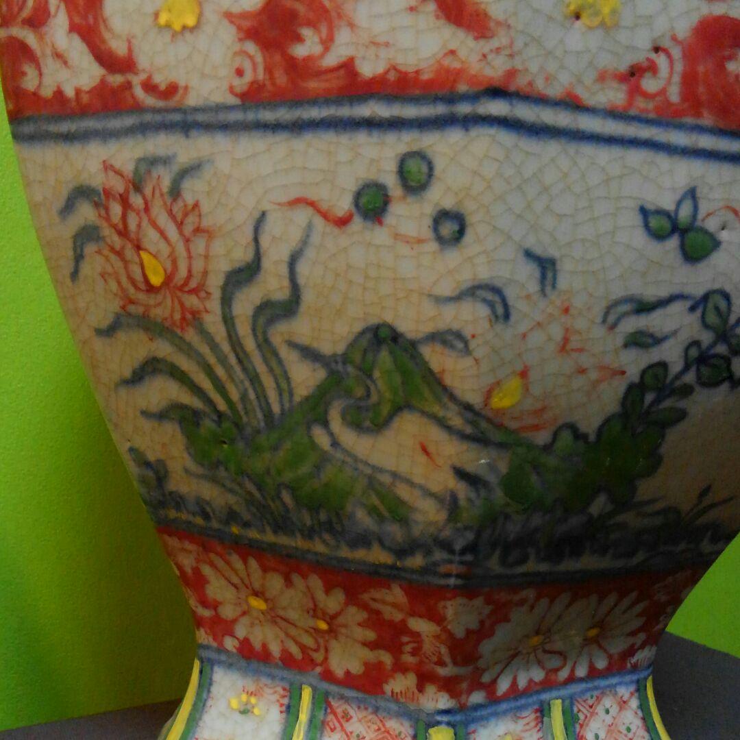 中国美術 5彩六角形壺　高さ35㎝