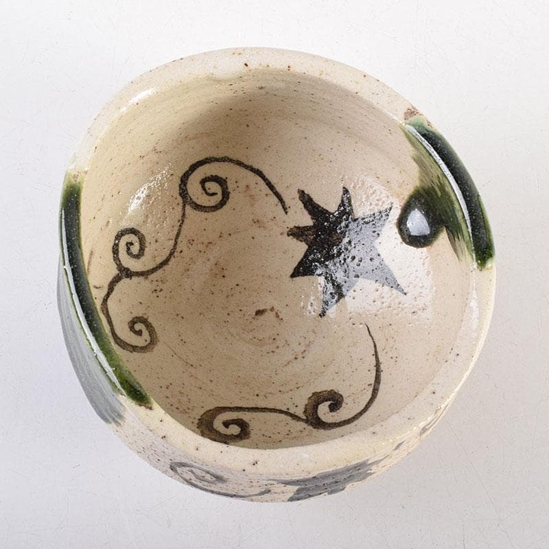 茶道具　加藤唐九郎（一ム斎）作　絵織部　茶碗　時代箱　C　R8826