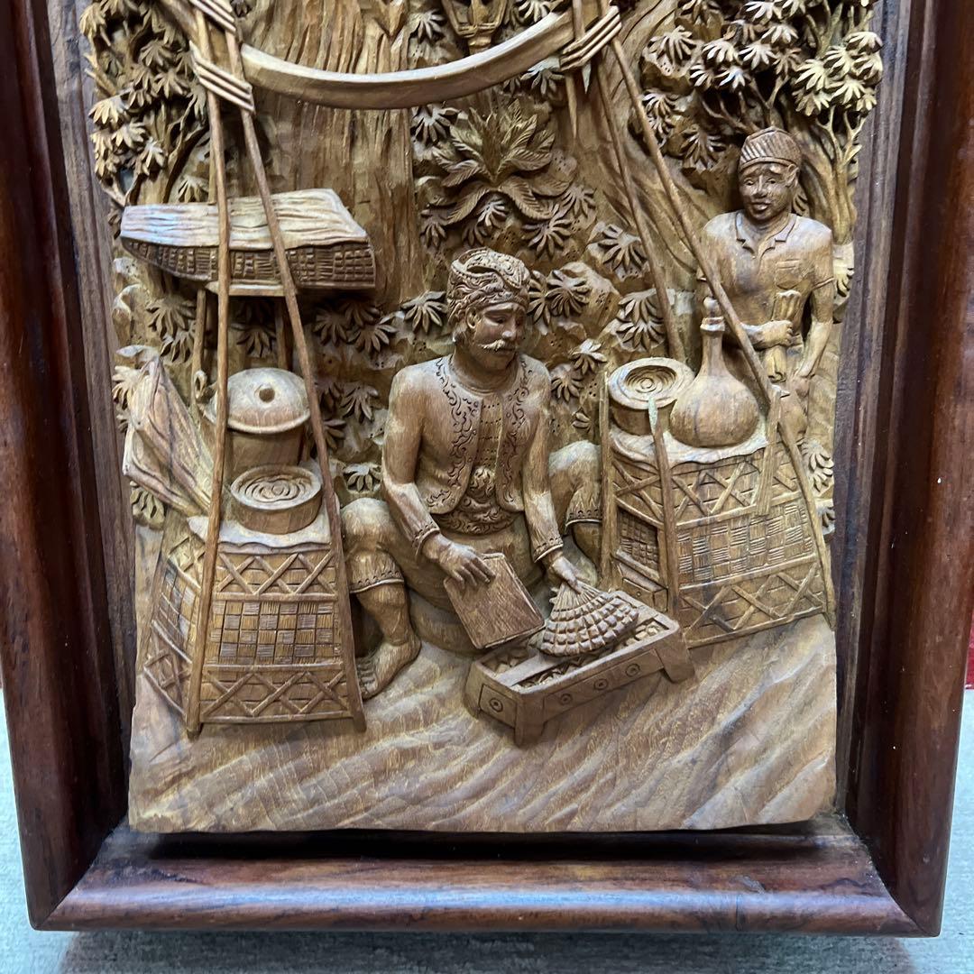 時代　木彫　浮き彫りの額C 約95.5×49.5㎝　東さ8-0131③