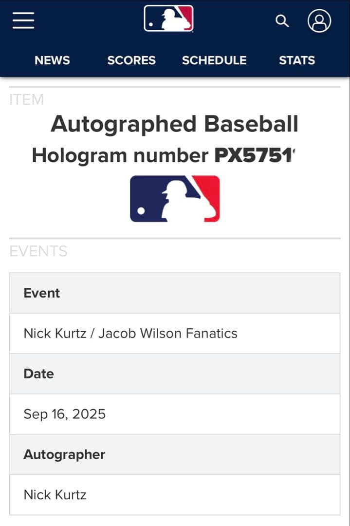 ニック・カーツ・アスレチックス 直筆サイン入り ファナティクス