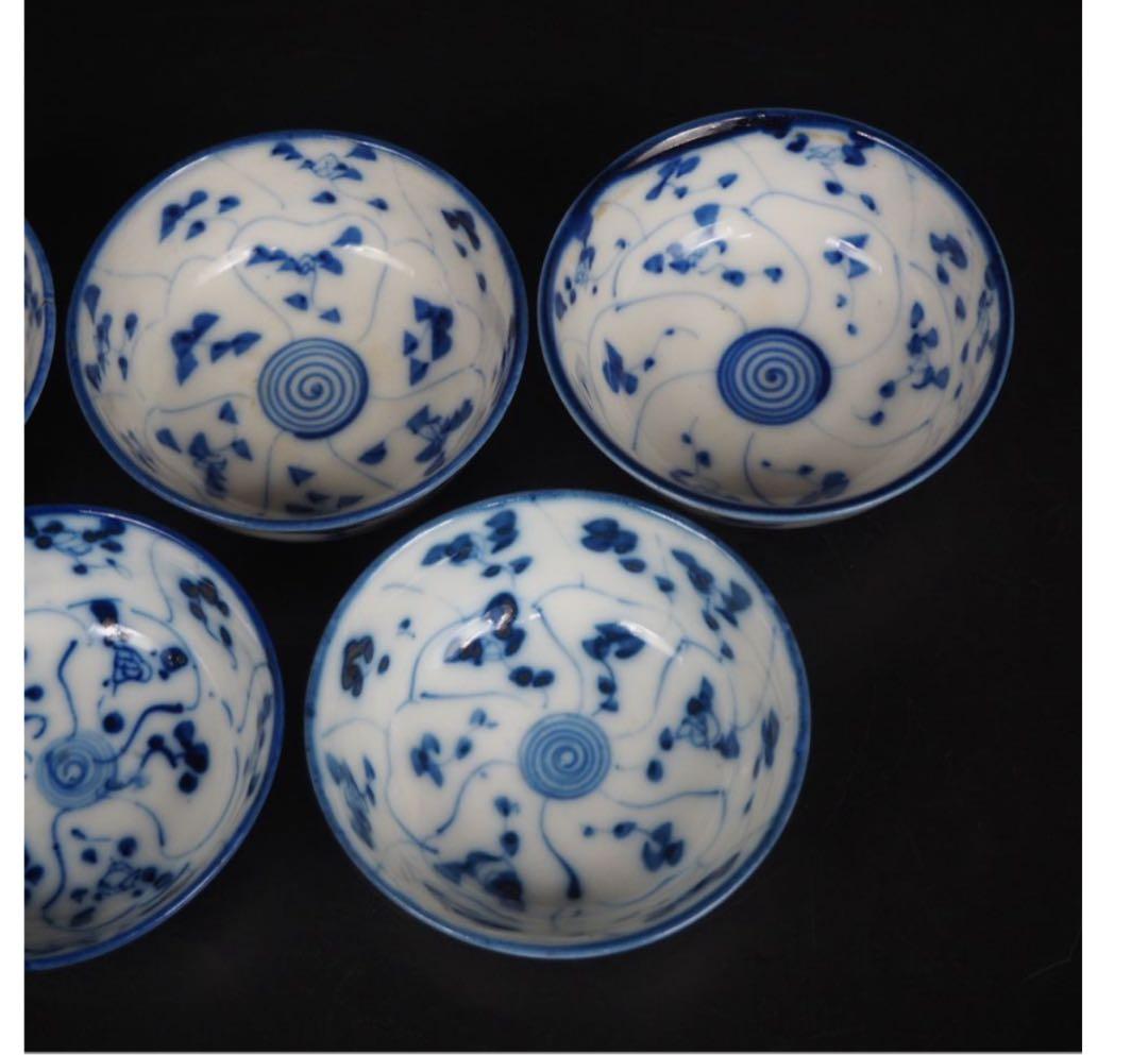 送料無料　清時代　青華煎茶碗5客　口径8.7ｃｍ　茶道具