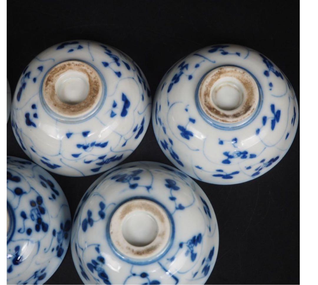 送料無料　清時代　青華煎茶碗5客　口径8.7ｃｍ　茶道具