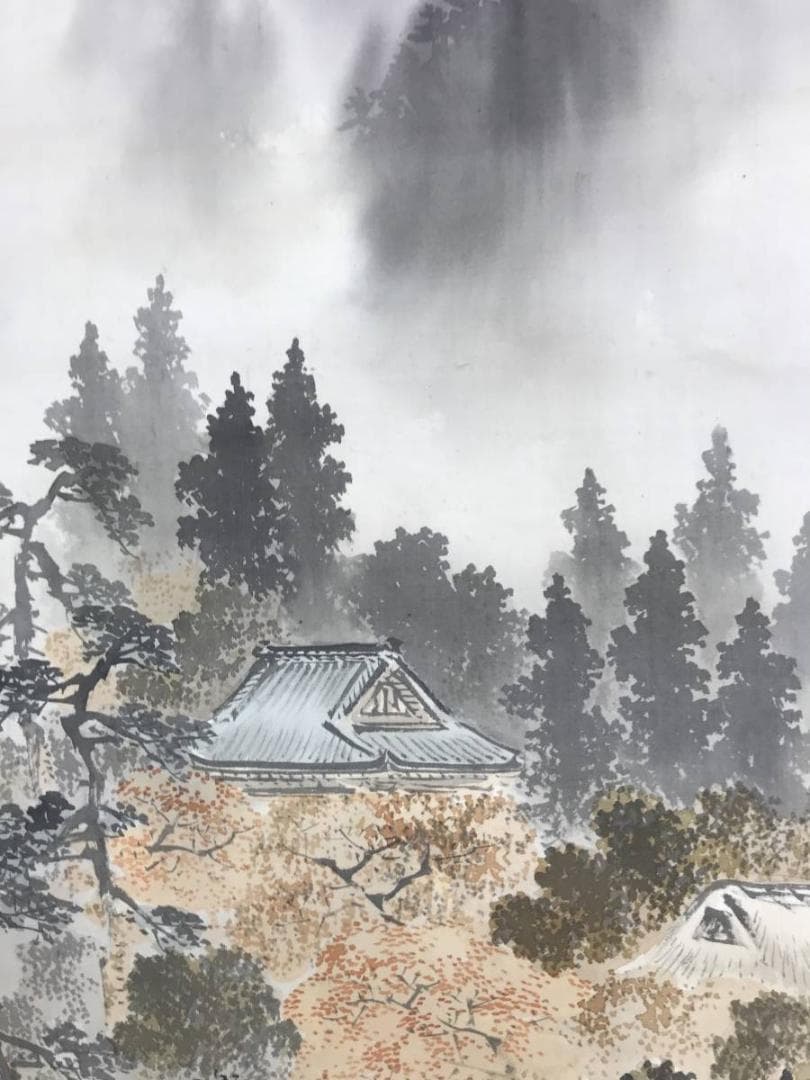 真作/桂田湖城/秋景永源寺之図/山水図/秋景山水図/掛軸/名家伝来/AE-191