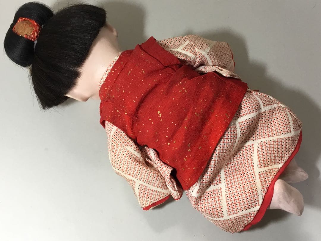 古い人形◆お座り人形　髷結い◆紙箱入り 抱き人形 昭和レトロ 日本人形