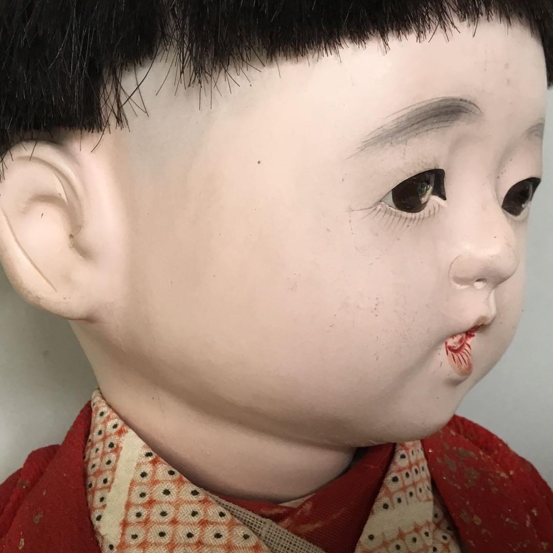 古い人形◆お座り人形　髷結い◆紙箱入り 抱き人形 昭和レトロ 日本人形