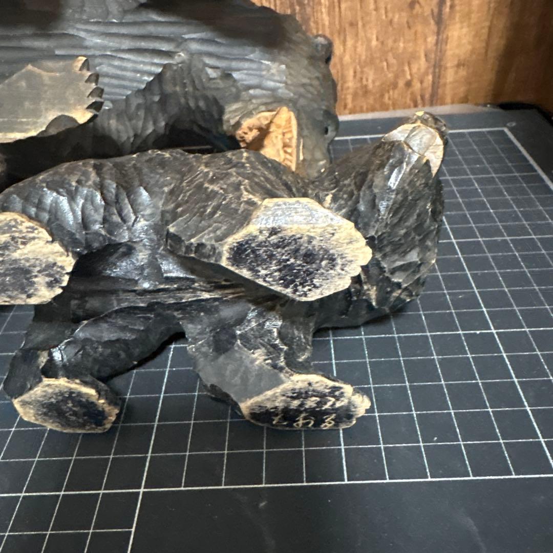 昭和レトロ 木彫りのくま ガラス目 小さめ 2体中くらい1体　計3点セット