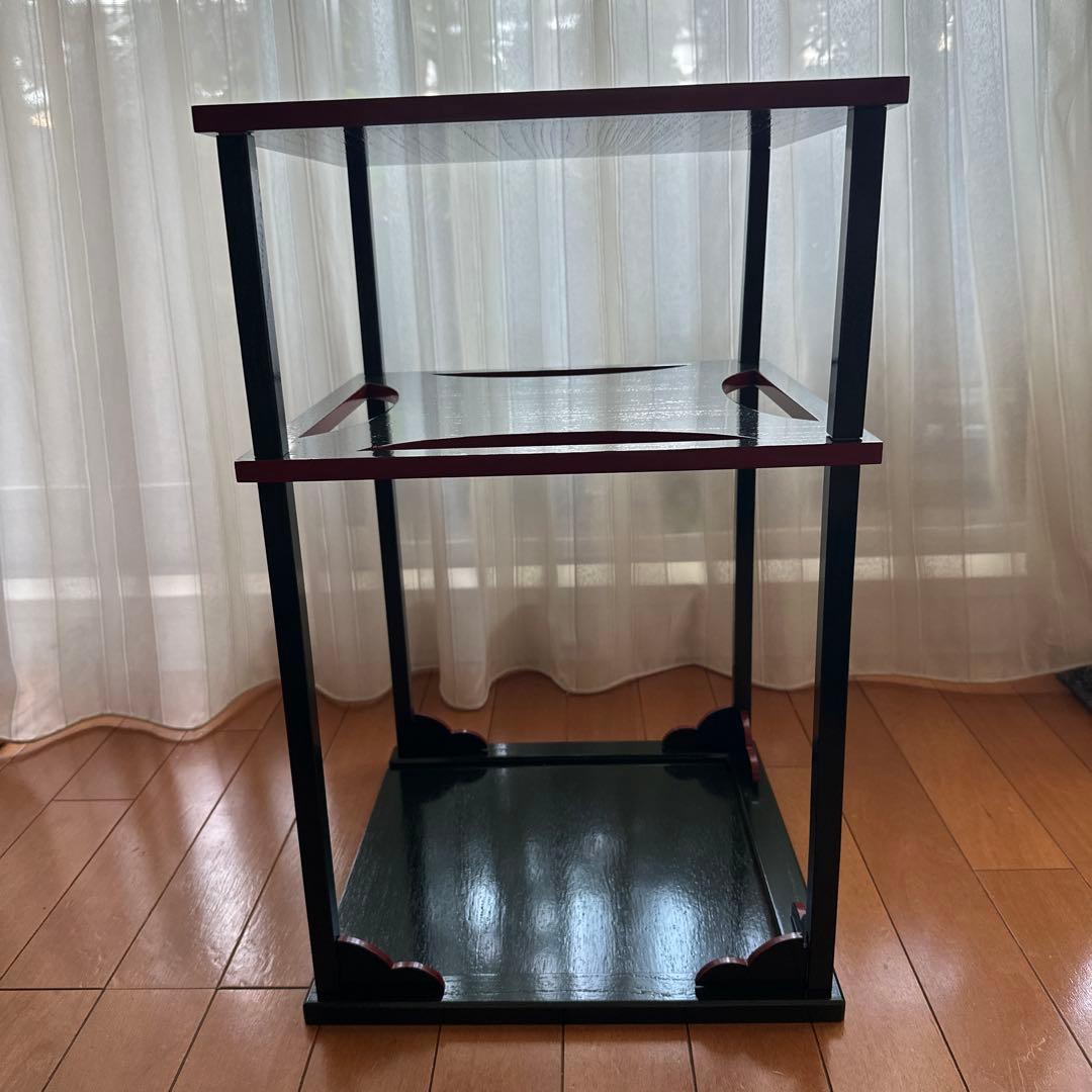 糸巻棚　緑×赤　茶道具　横幅33×奥行33.3×高さ53 組み立て式　元箱付き