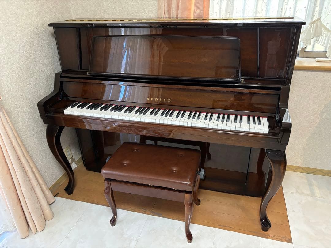 APOLLO 猫足アップライトピアノ ブラウン 椅子付き