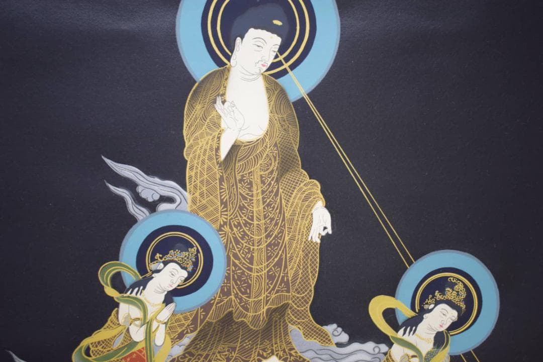 複製/天台宗/天台三尊仏図/三尊佛図/工芸/布袋屋掛軸HI-994