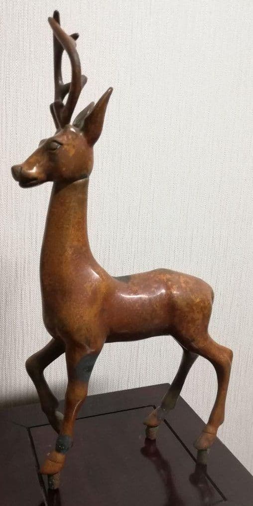 斑銅　工芸品　鹿　置物　一品物