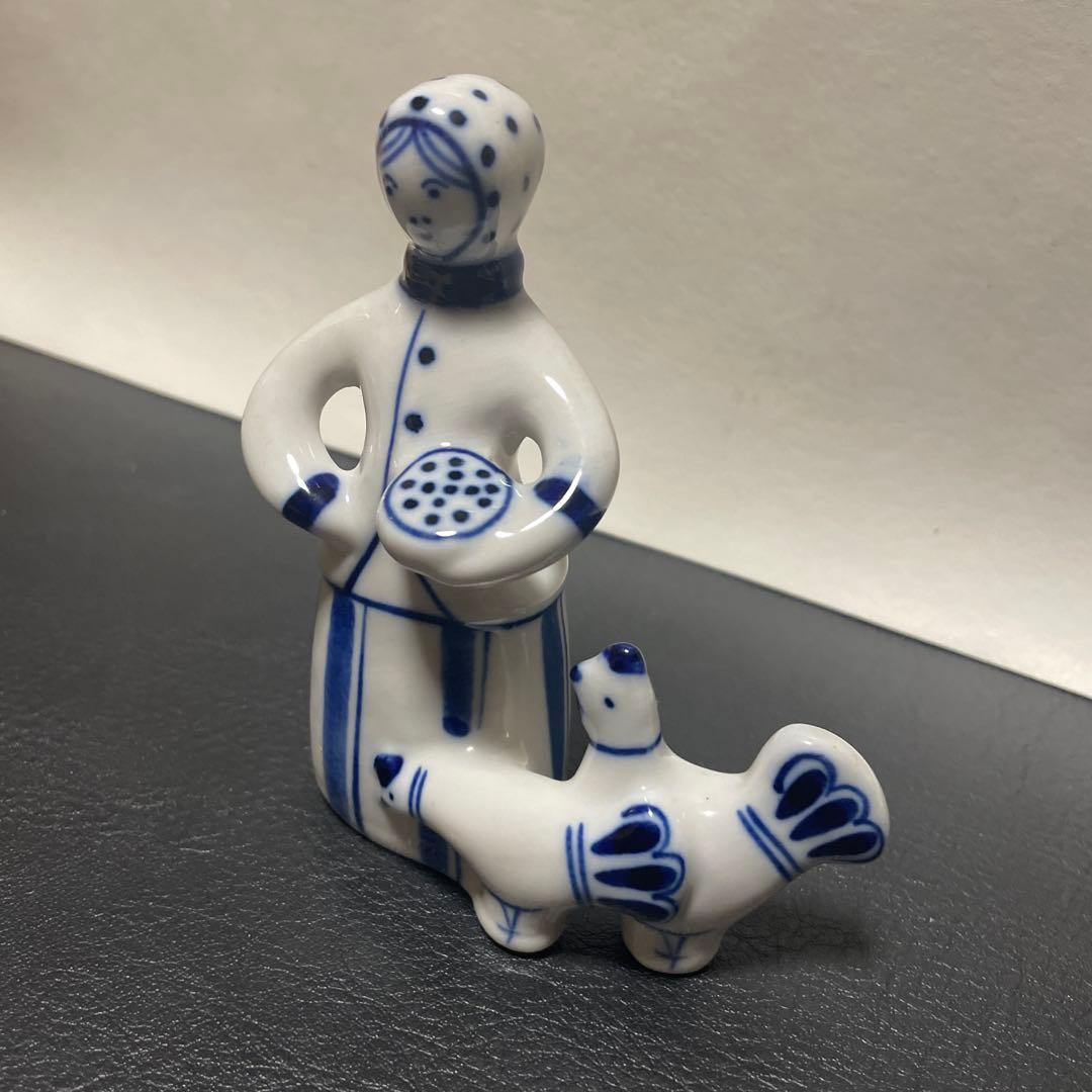 【希少】旧ソ連製 Gzhel グジェリ 陶磁器人Made in USSR ラベル