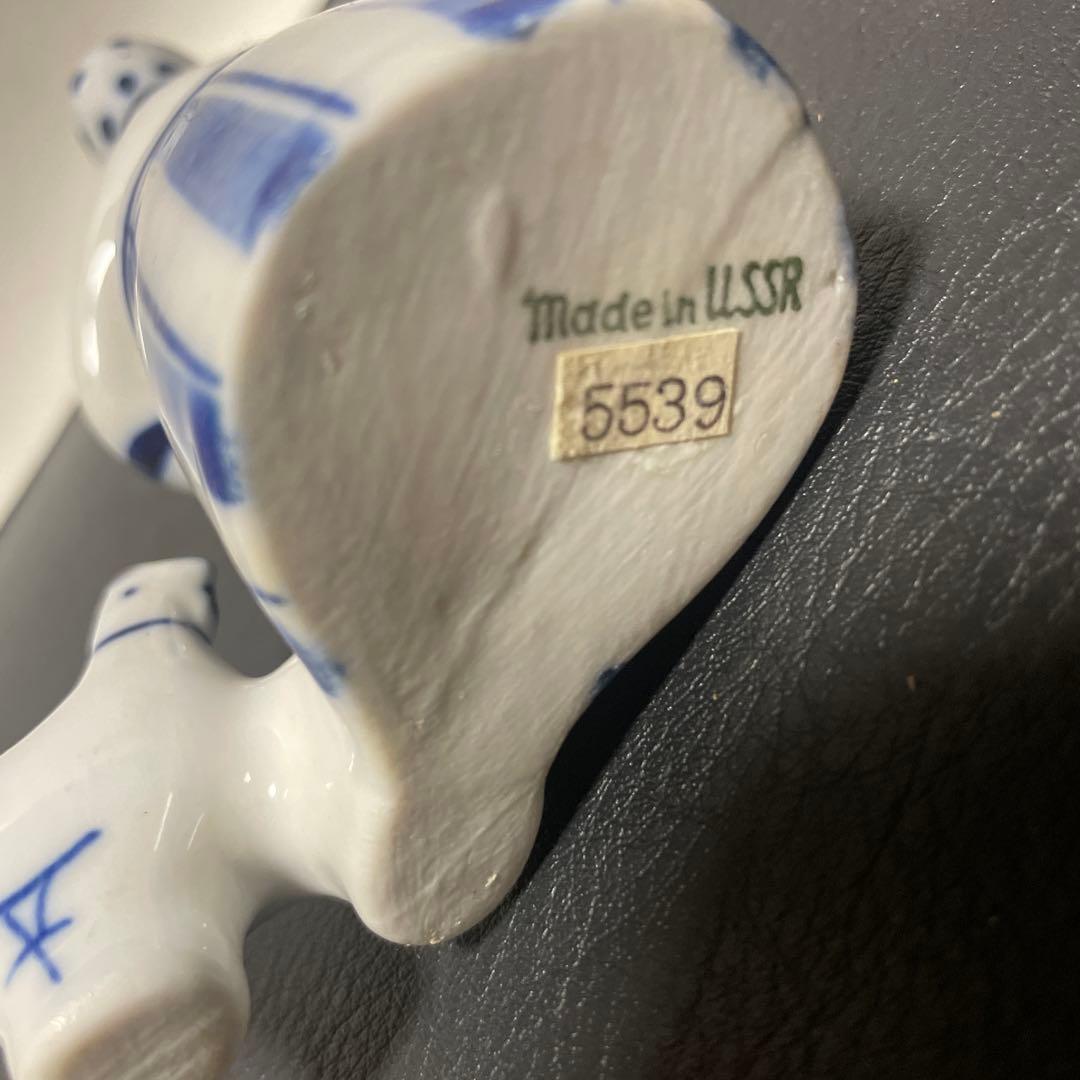 【希少】旧ソ連製 Gzhel グジェリ 陶磁器人Made in USSR ラベル