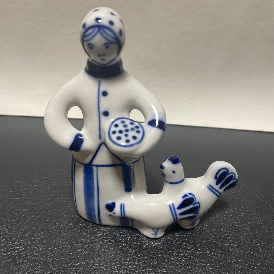 【希少】旧ソ連製 Gzhel グジェリ 陶磁器人Made in USSR ラベル