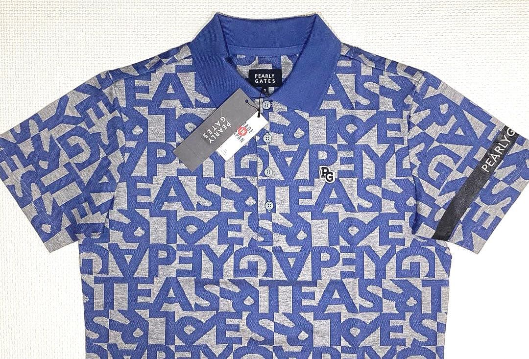 パーリーゲイツ ジャガード織 ランダムロゴ柄ポロシャツ（ブルー系／5）